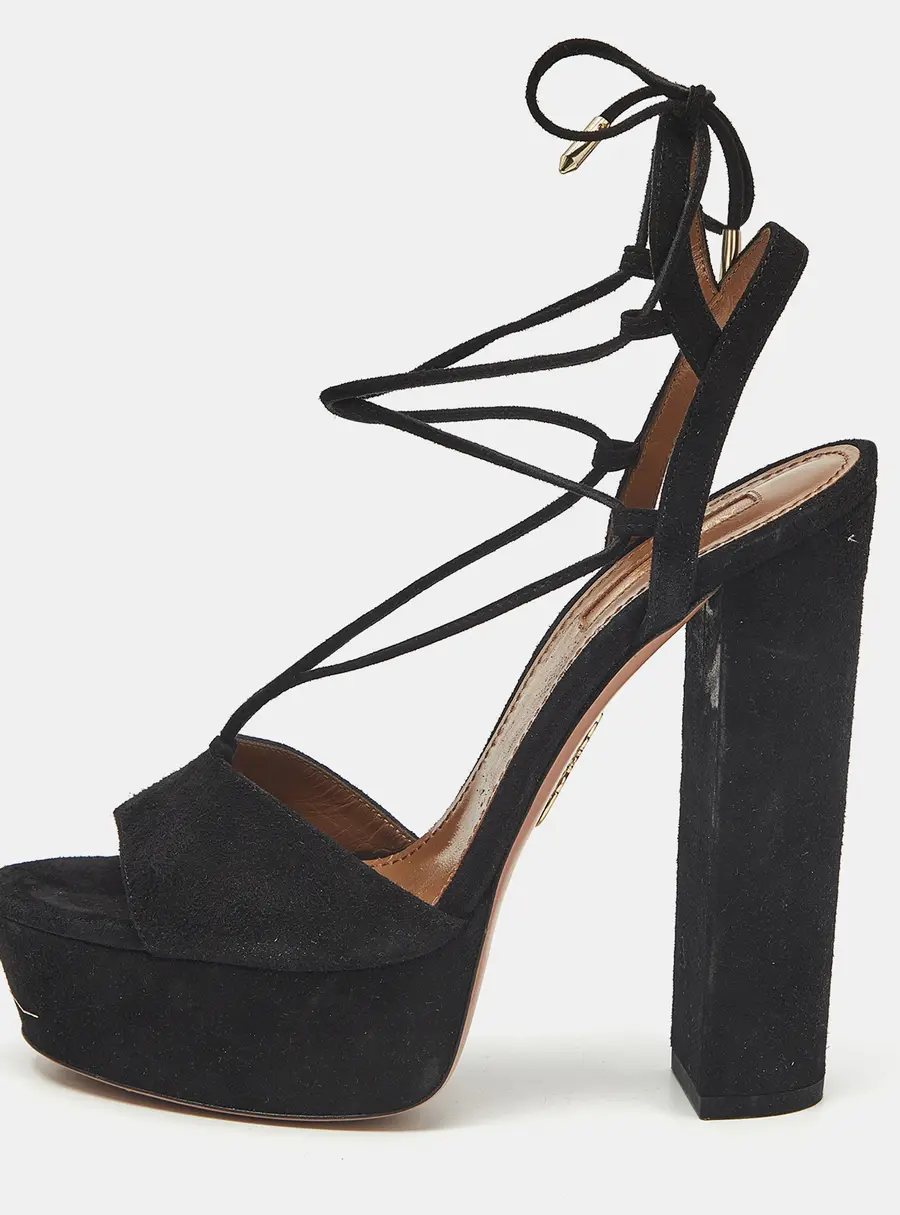 Aquazzura Black Suede Austin Plateau Platform Sandals Size 37