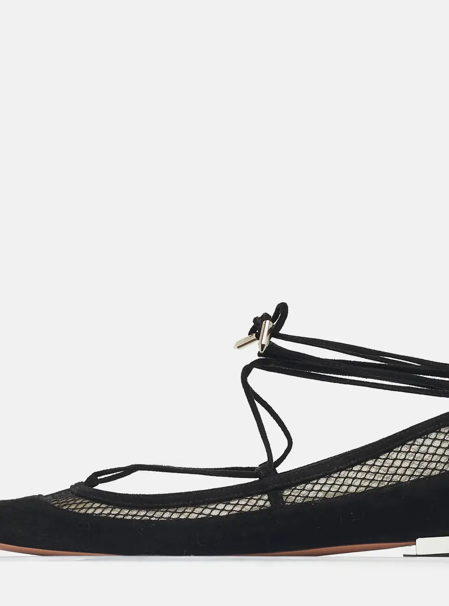Aquazzura Black Net and Suede Ballet Flats Size 36