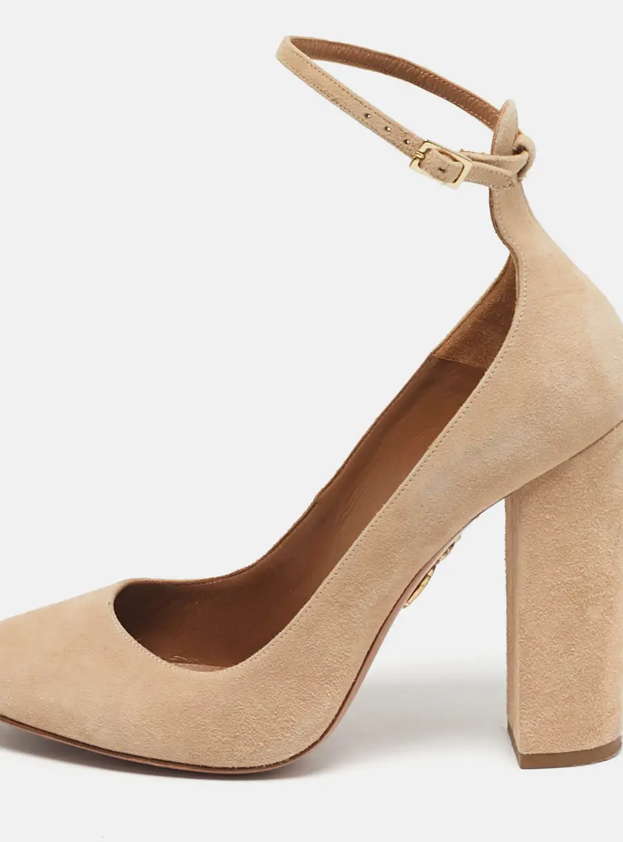 Aquazzura Beige Suede Alix Ankle Strap Pumps Size 38.5