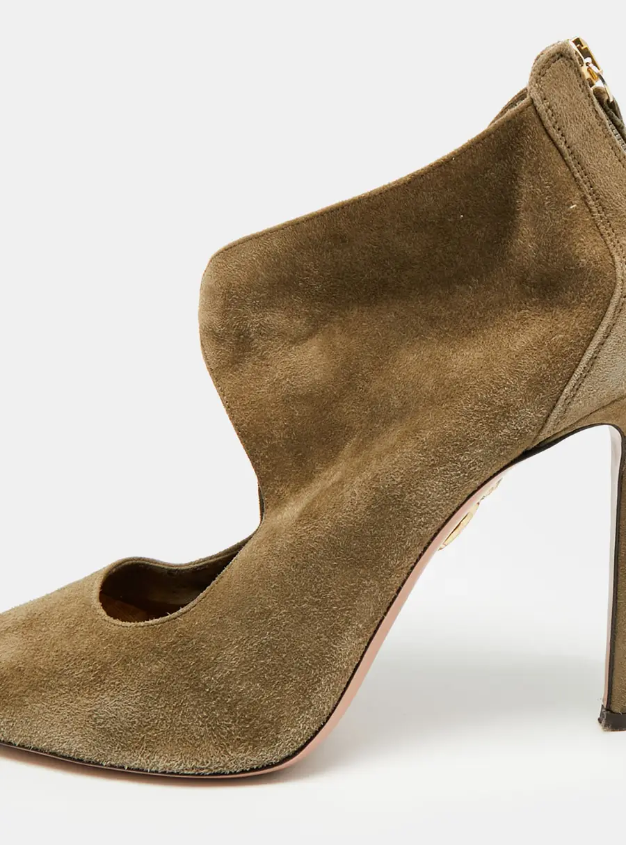 Aquazzura Size 37.5 Olive Green Suede Ankle Booties