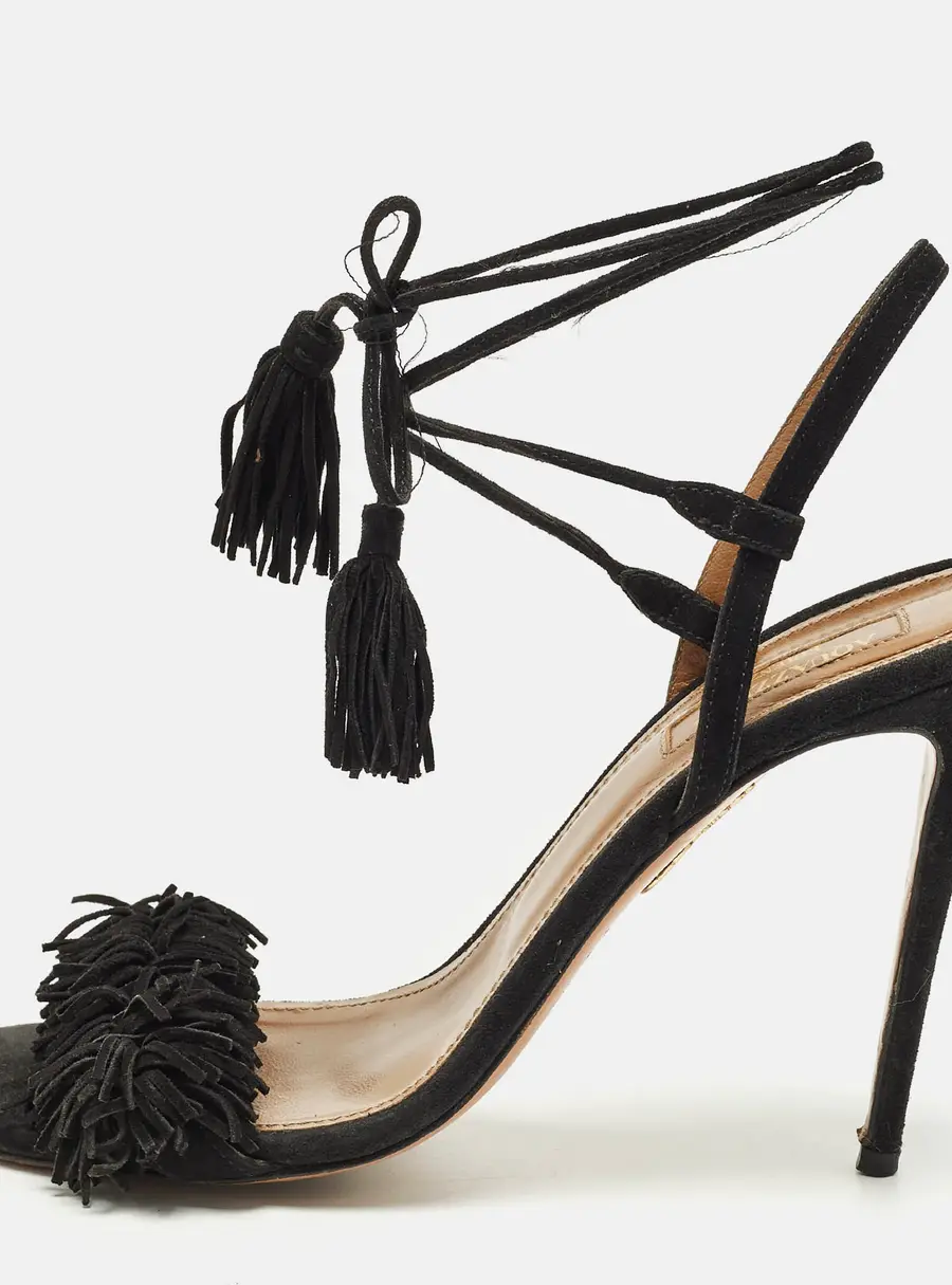 Aquazzura Wild Thing Size 38.5 Black Suede Ankle Strap Sandals