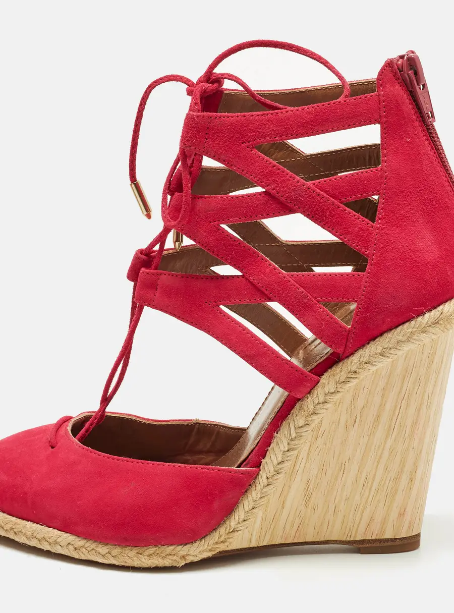 Aquazzura Belgravia Size 37 Red Suede Wedge Sandals