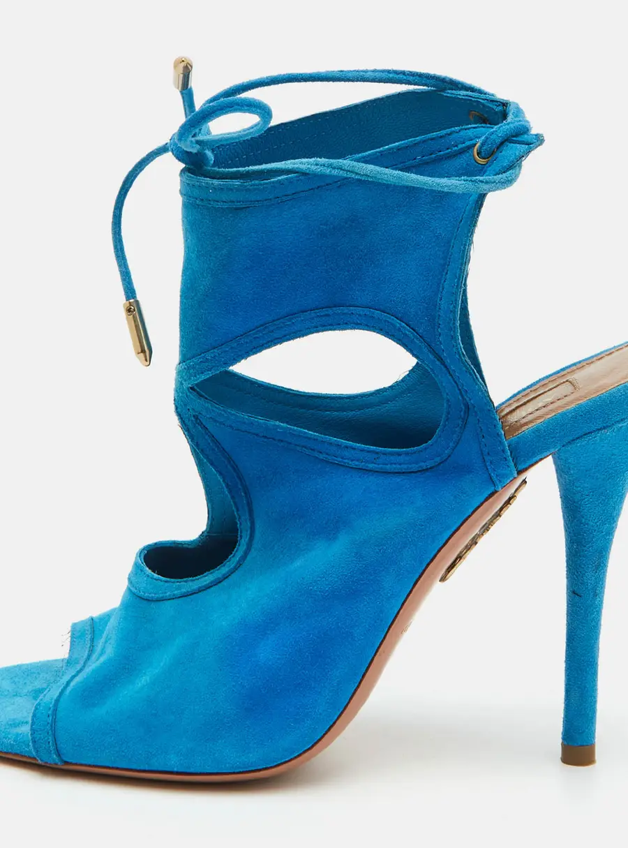 Aquazzura Sexy Thing Size 36 Blue Suede Open Toe Ankle Strap Sandals