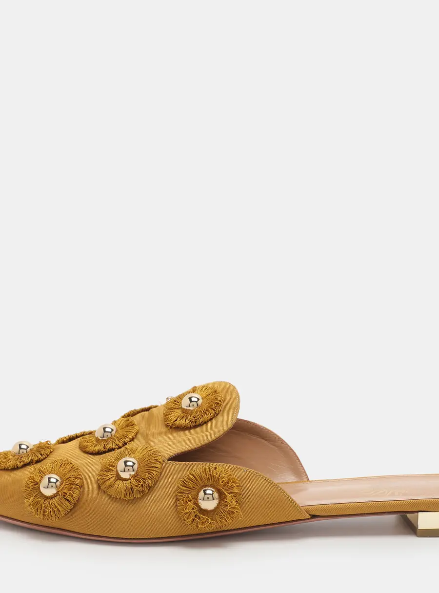 Aquazzura Sunflower Size 42 Mustard Yellow Fabric Mules