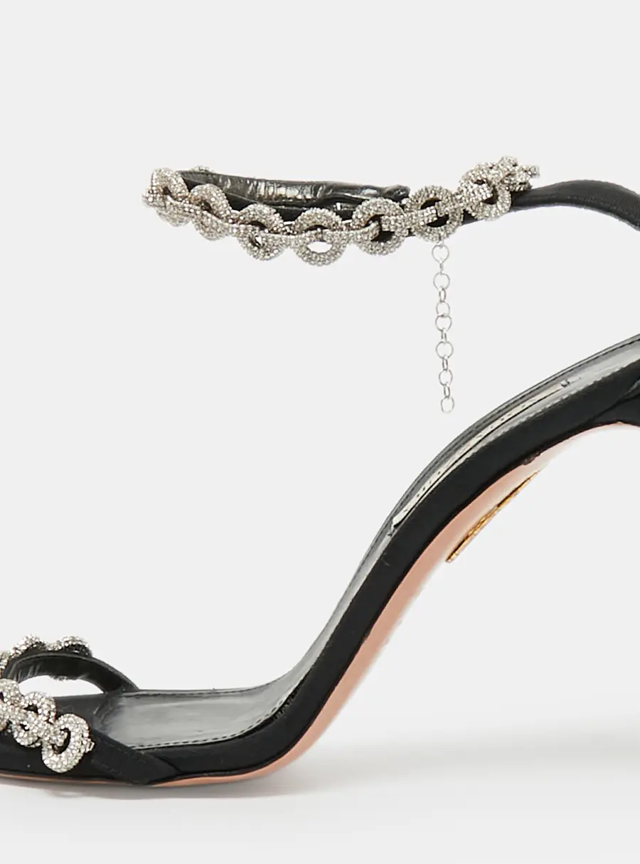 Aquazzura Love Link Size 37 Black Canvas Ankle Strap Sandals
