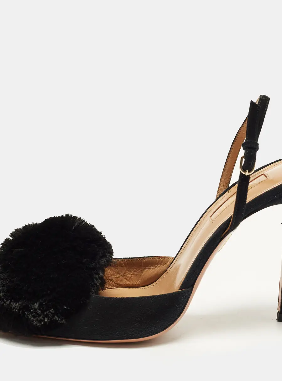 Aquazzura Powder Puff Size 38.5 Black Suede Ankle Strap Pumps