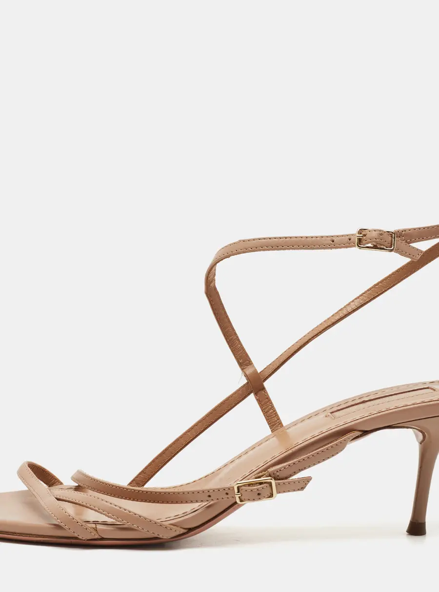 Aquazzura Size 38 Beige Leather Ankle Strap Sandals
