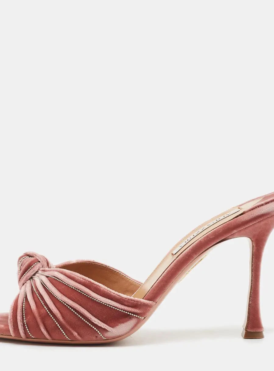 Aquazzura Size 42 Pink Velvet Knot Detail Slide Sandals