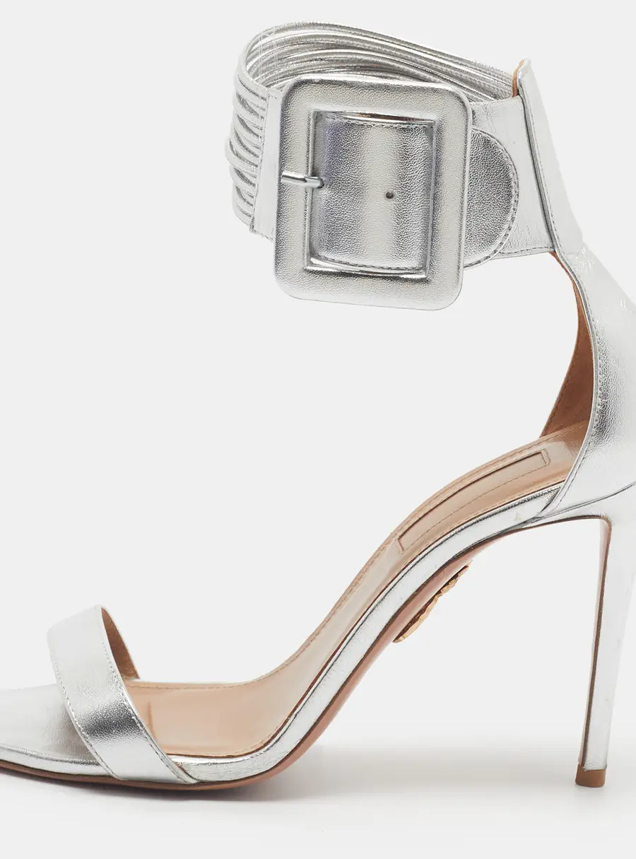 Aquazzura Casablanca Size 36.5 Silver Leather Ankle Strap Sandals