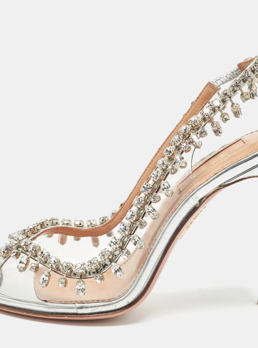 Aquazzura Temptation Size 35 Transparent Leather and PVC Slingback Sandals