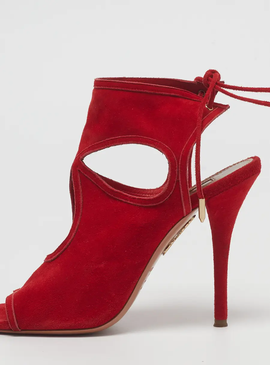 Aquazzura Sexy Thing Size 37.5 Red Cut Out Suede Tie Up Sandals