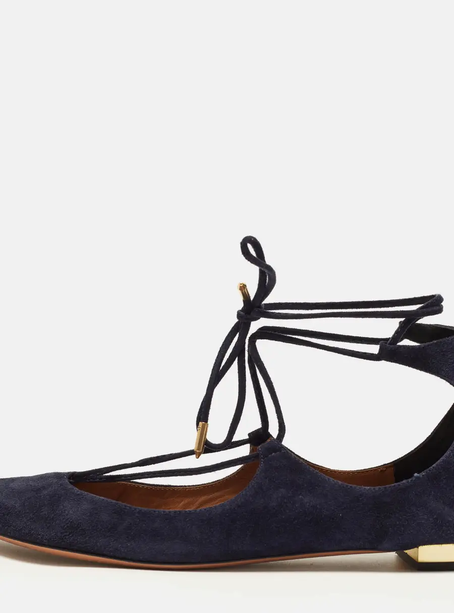 Aquazzura Christy Size 38 Navy Blue Suede Ballet Flats