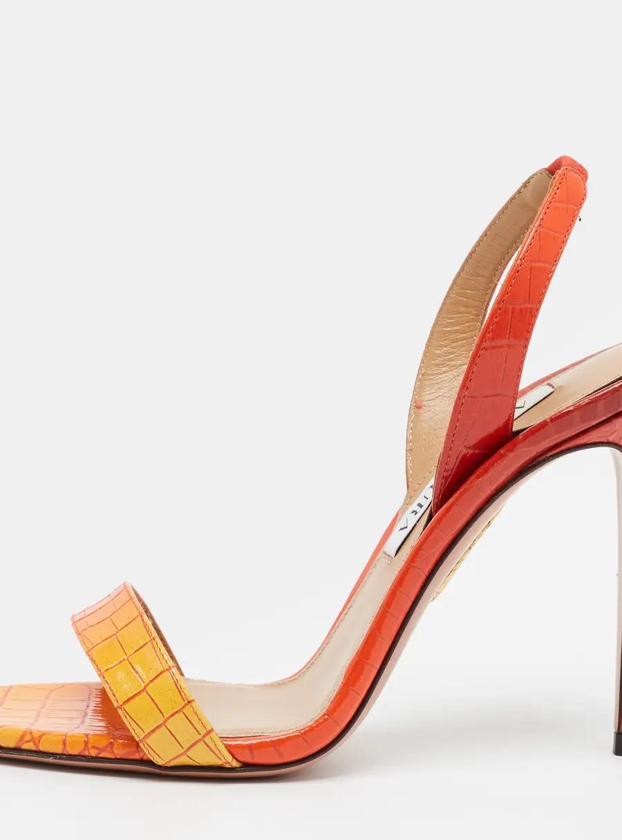 Aquazzura So Nude Size 36 Orange Degrade Croc Embossed Leather Slingback Sandals