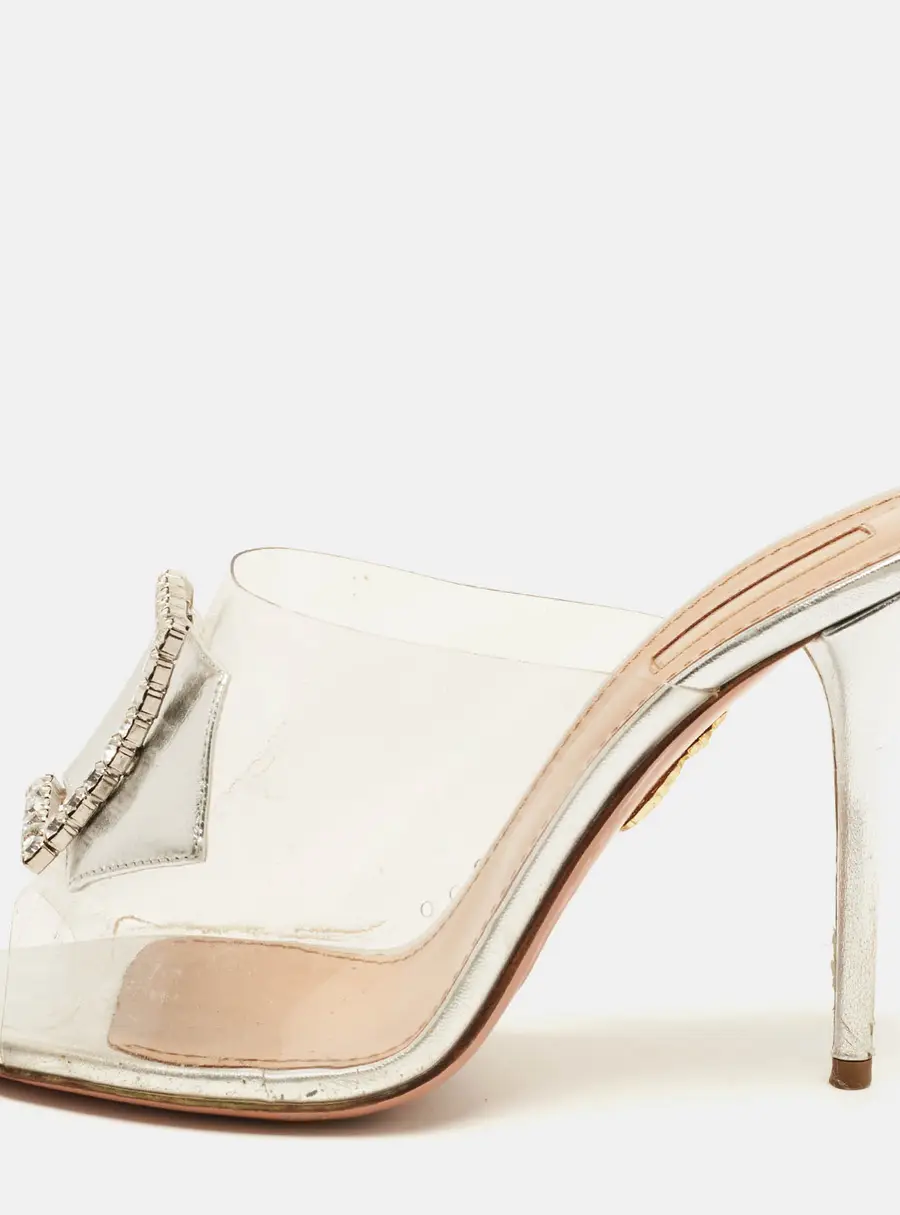 Aquazzura Size 39 Transparent PVC Crystal Embellished Slide Sandals