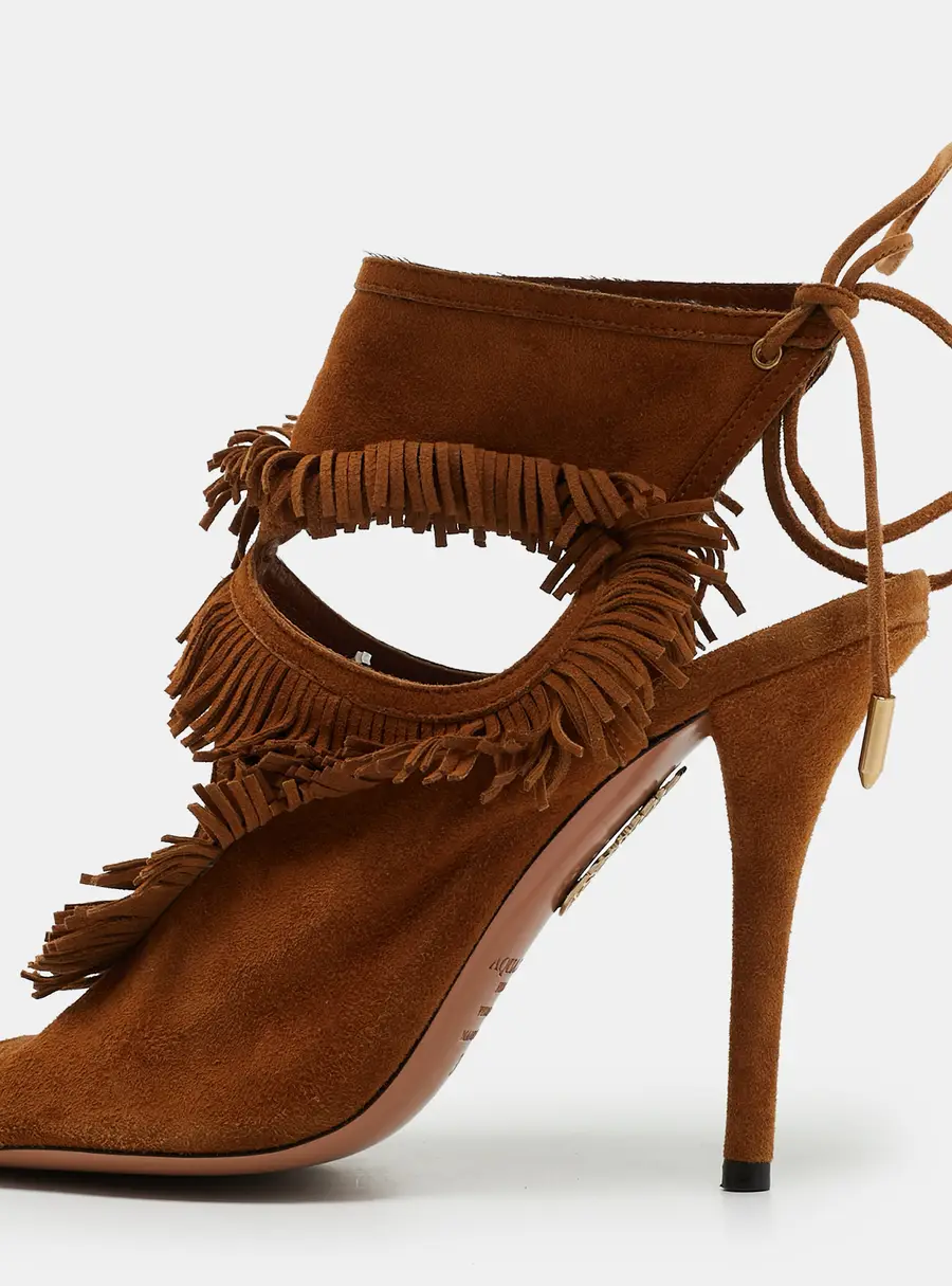 Aquazzura Size 36 Brown Suede Fringe Ankle Strap Sandals