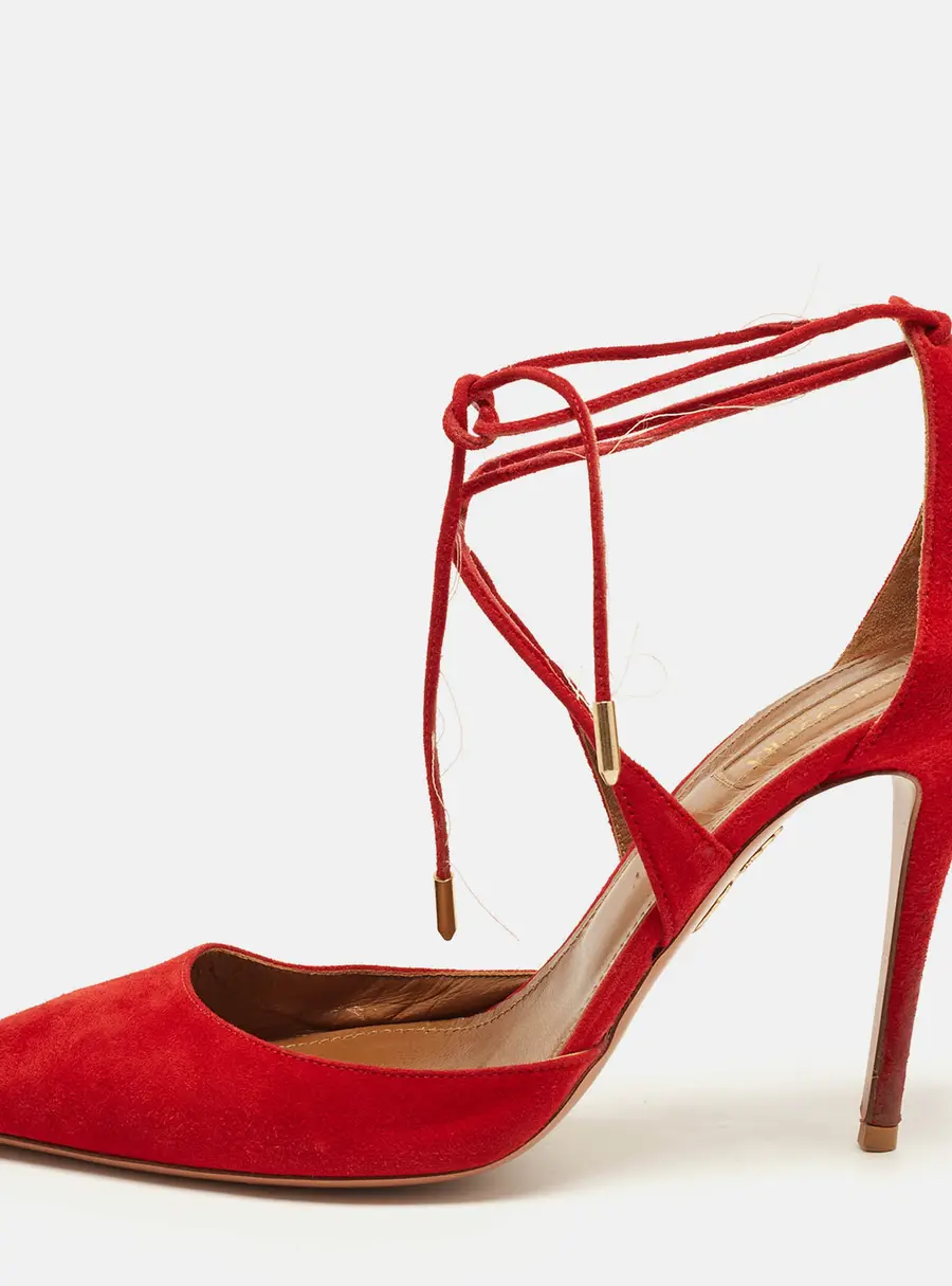 Aquazzura Matilde Size 39.5 Red Suede Ankle Strap Pumps