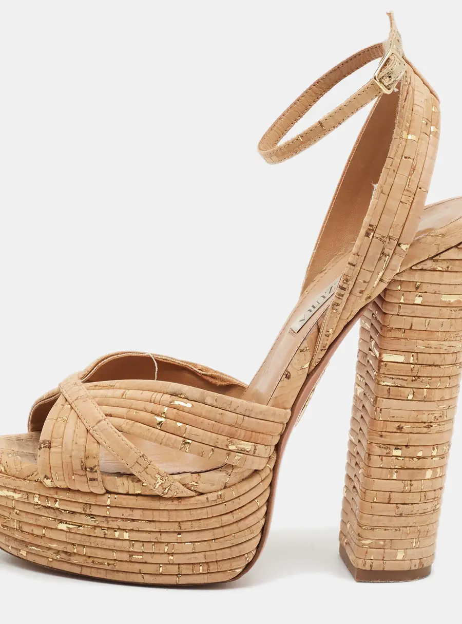 Aquazzura Sundance Size 37 Beige Cork Platform Ankle Strap Sandals