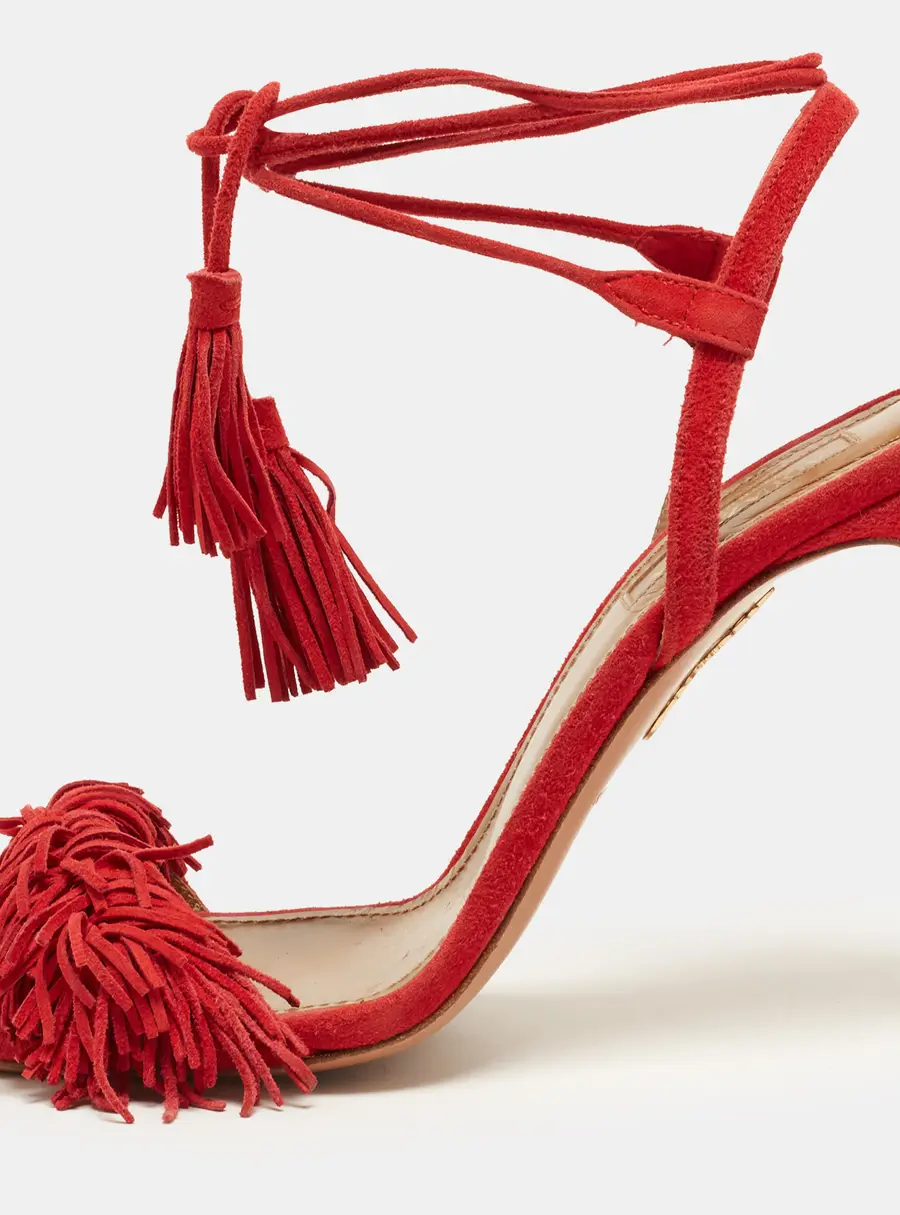 Aquazzura Wild Thing Size 37 Red Suede Ankle Strap Sandals