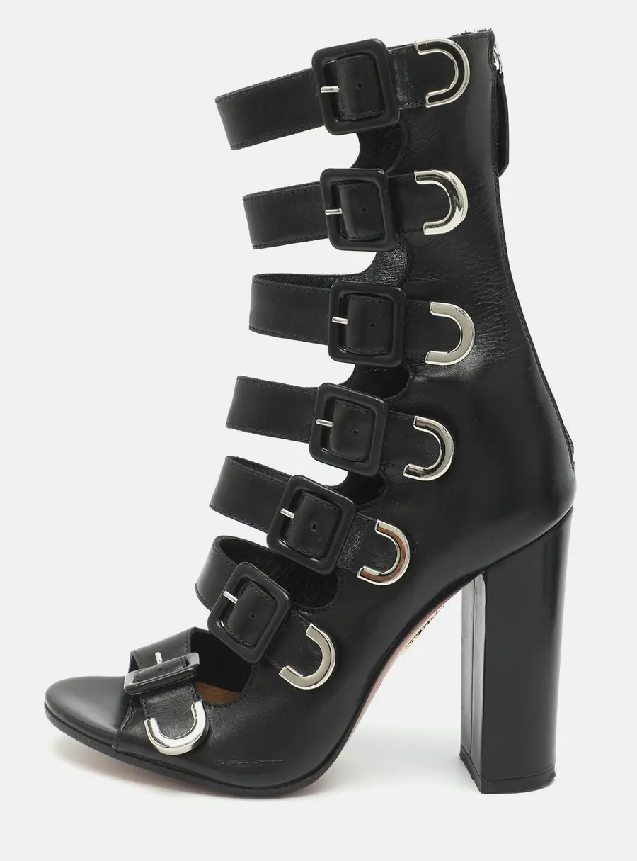 Aquazzura Size 36 Black Leather Strappy Mid Calf Boots