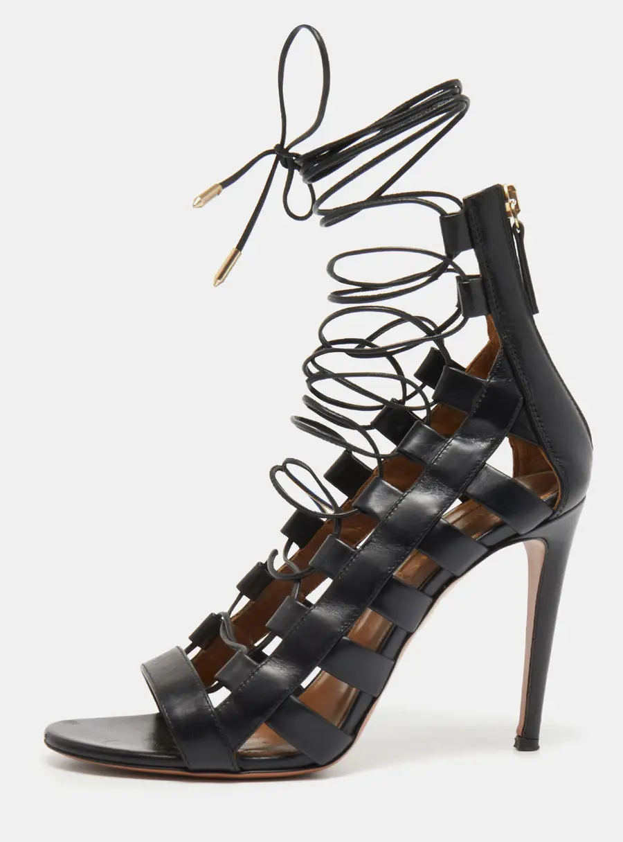 Aquazzura Amazon Size 35 Black Leather Open Toe Ankle Tie Sandals