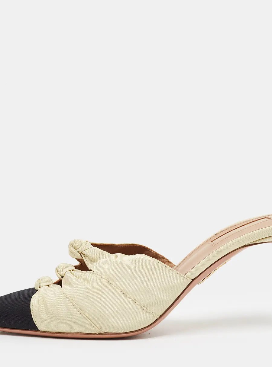 Aquazzura Mondaine Size 38 Cream/Black Canvas Mules