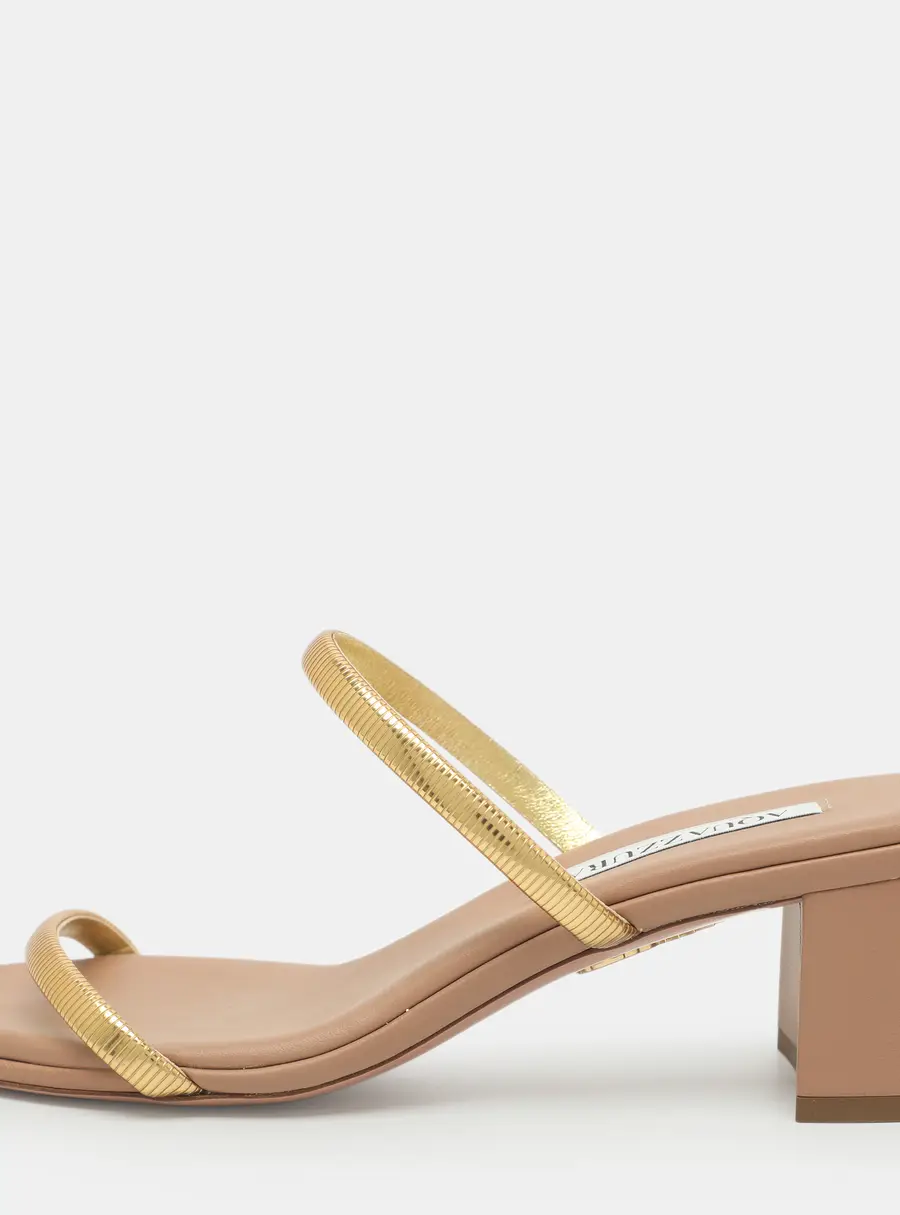 Aquazzura Size 36.5 Gold Strap Leather Slide Sandals
