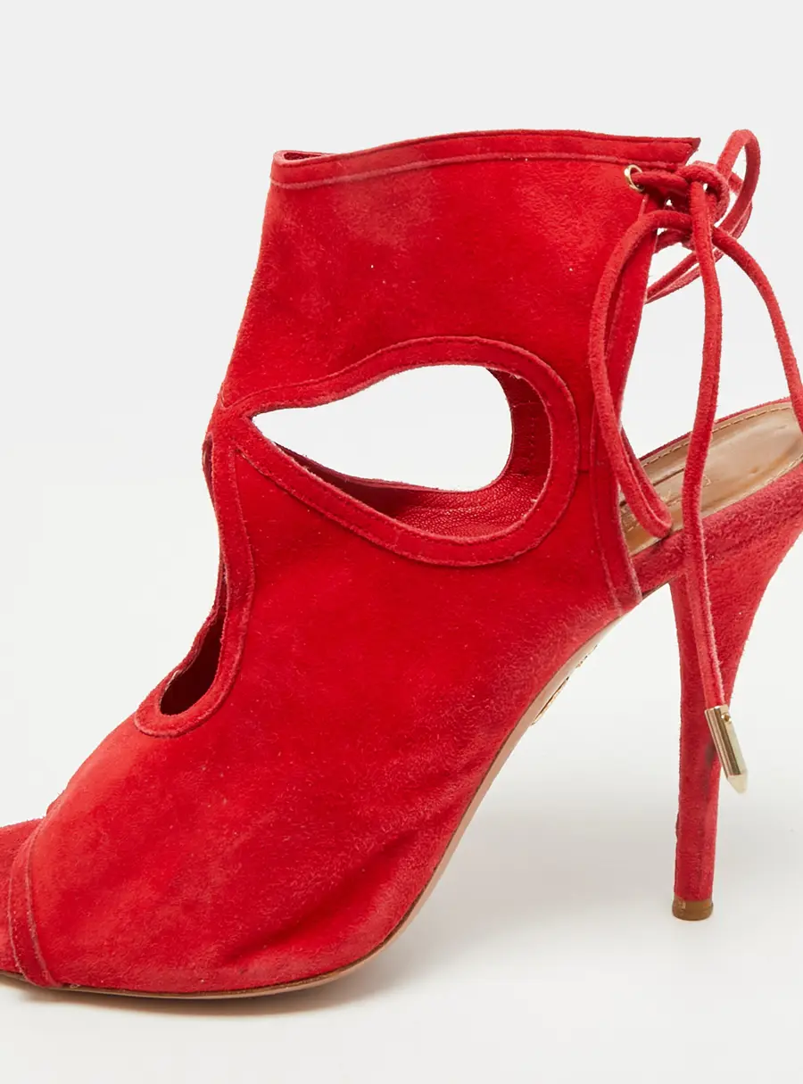 Aquazzura Sexy Thing Size 37 Red Suede Ankle Strap Sandals