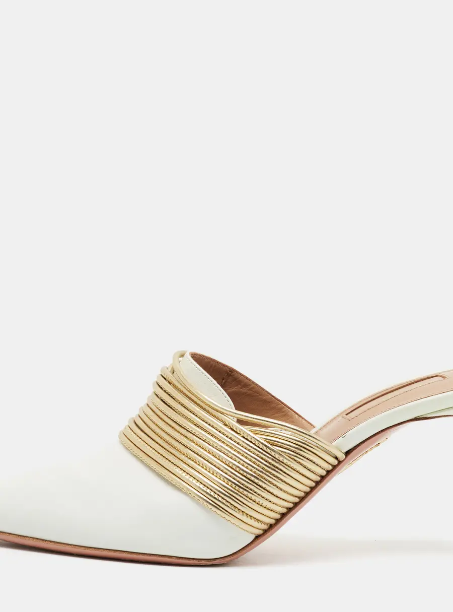 Aquazzura Rendez Vous Size 38 White/Gold Leather Mules