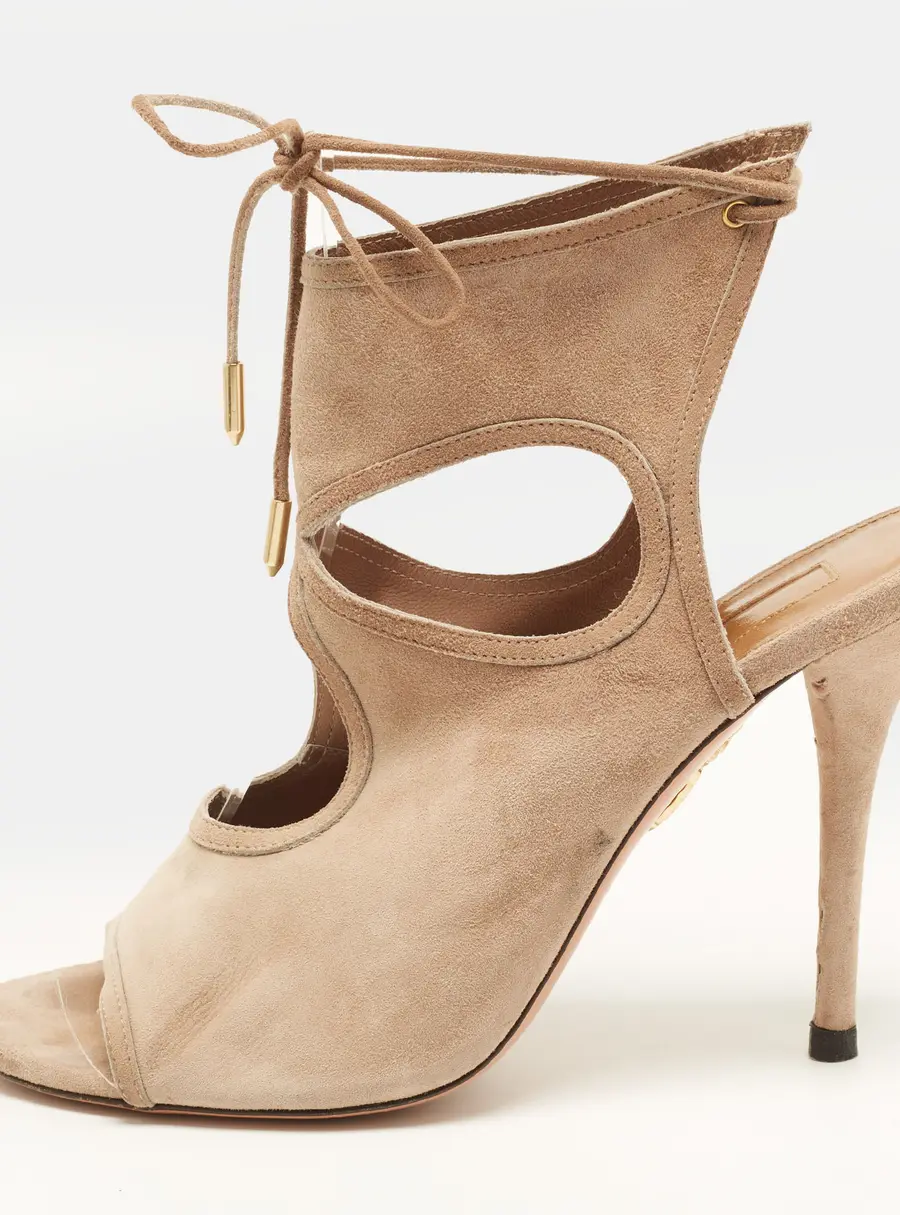 Aquazzura Sexy Thing Size 38 Beige Suede Cut-Out Ankle Strap Sandals