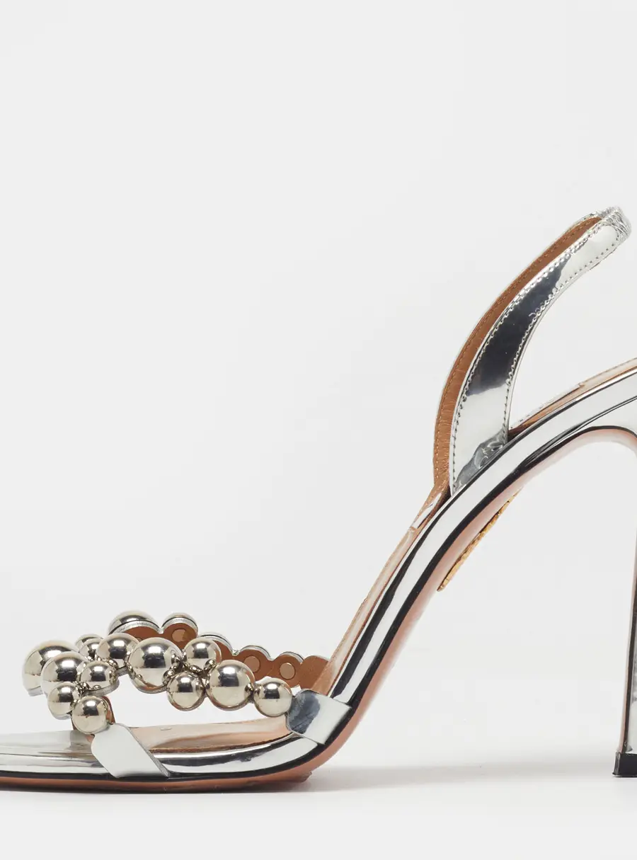 Aquazzura Bubbles Size 38 Silver Leather Slingback Sandals