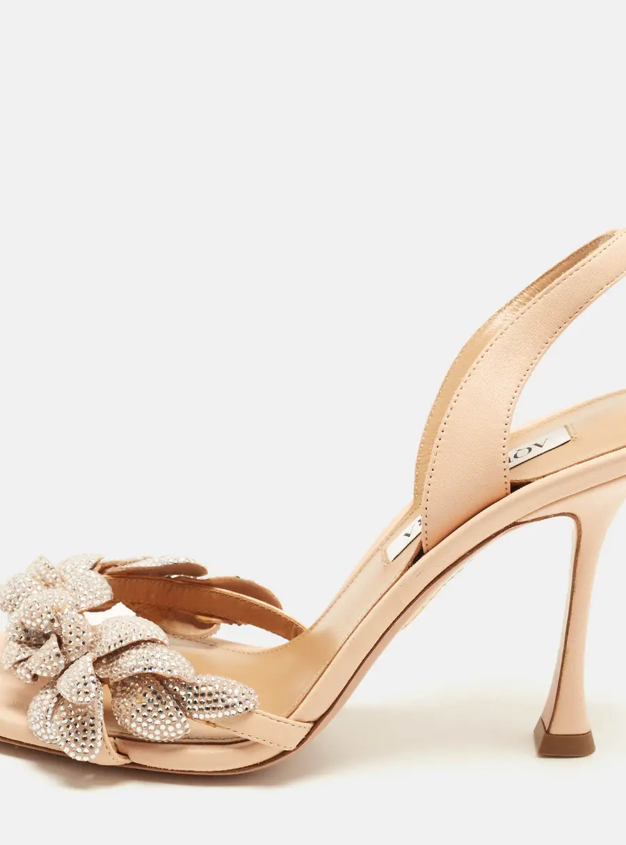 Aquazzura Galactic Flower Size 37.5 Beige Leather Slingback Sandals