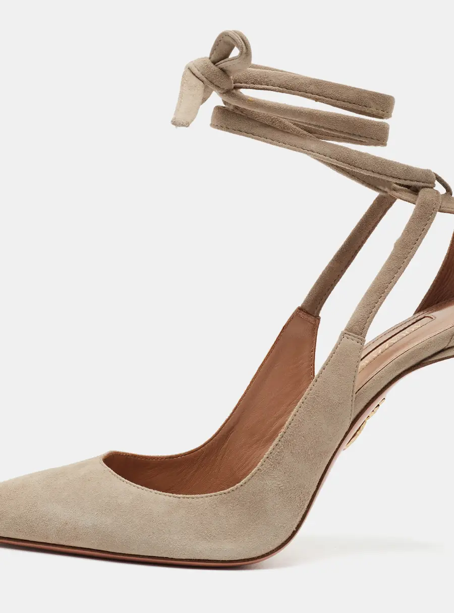 Aquazzura Size 40 Grey Suede Ankle Tie Pumps