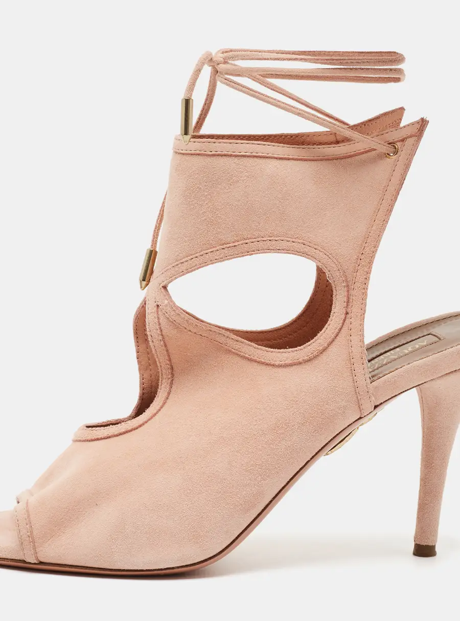 Aquazzura Sexy Thing Size 38 Pink Suede Ankle Tie Sandals