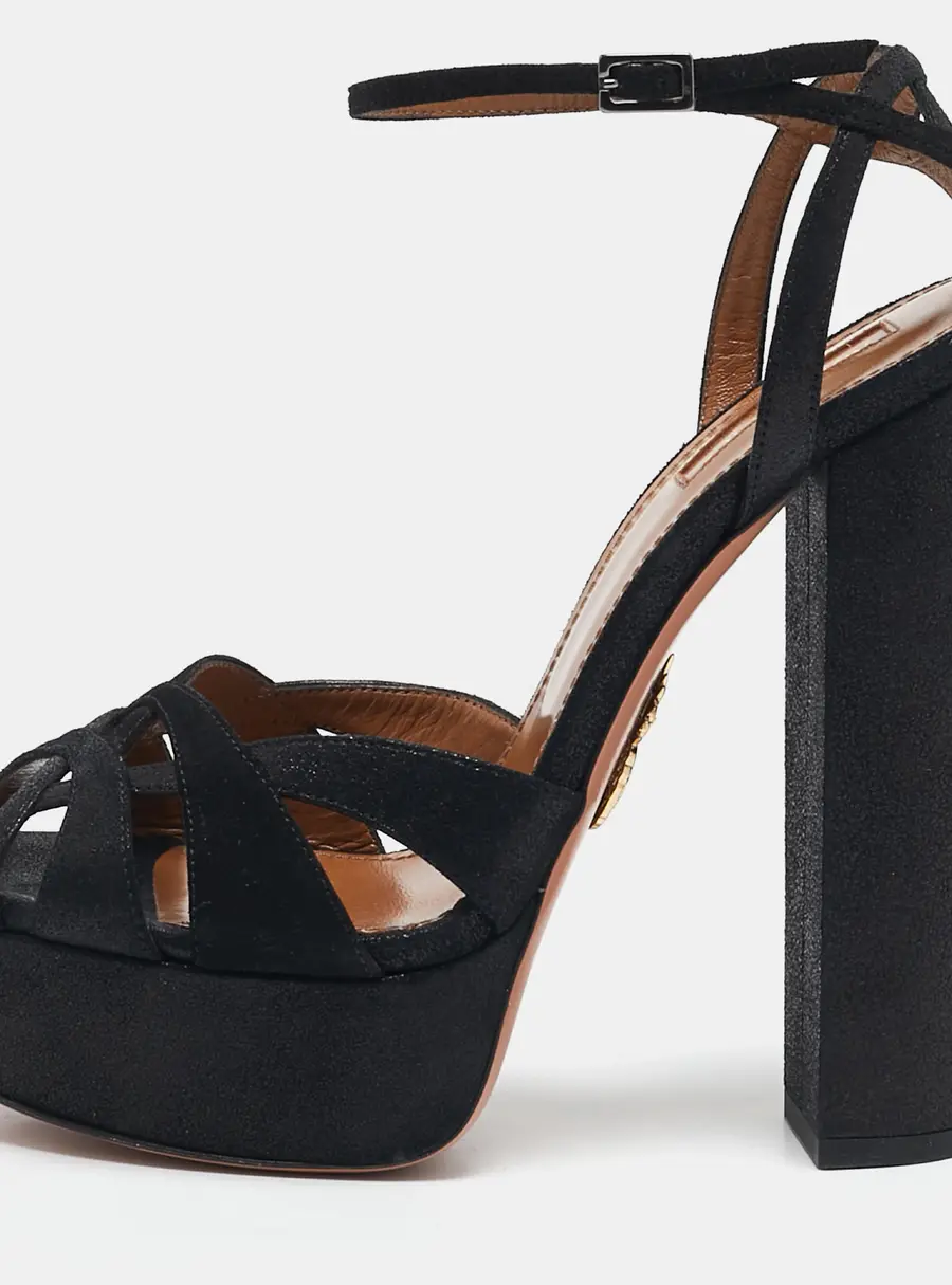 Aquazzura Black Texture Suede Luna Platform Sandals Size 40