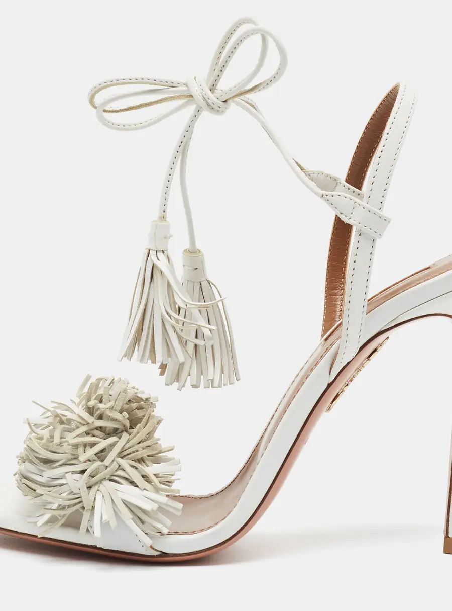 Aquazzura Wild Thing Size 36.5 White Leather Ankle Strap Sandals