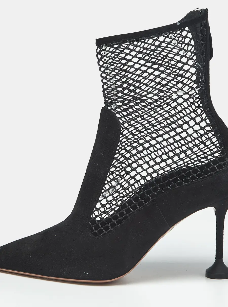 Aquazzura Dawn Size 39 Black Mesh and Suede Ankle Length Boots