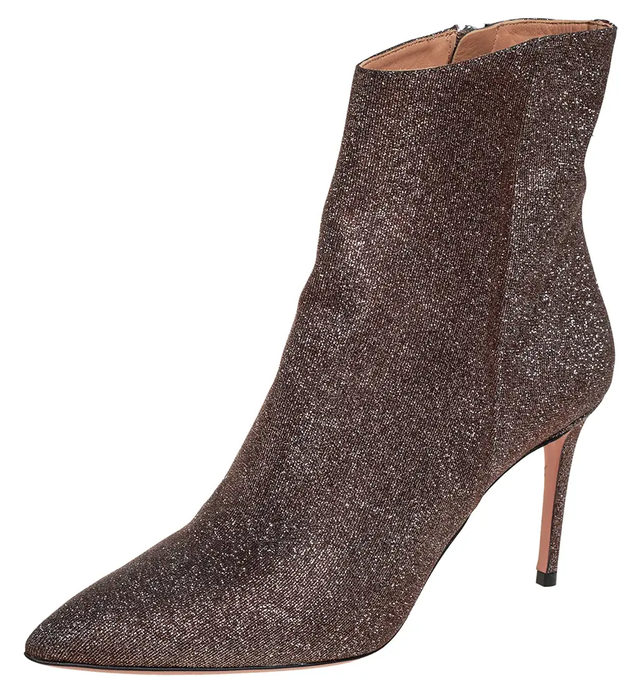 Aquazzura Size 37 Brown Lurex Fabric Ankle Length Boots