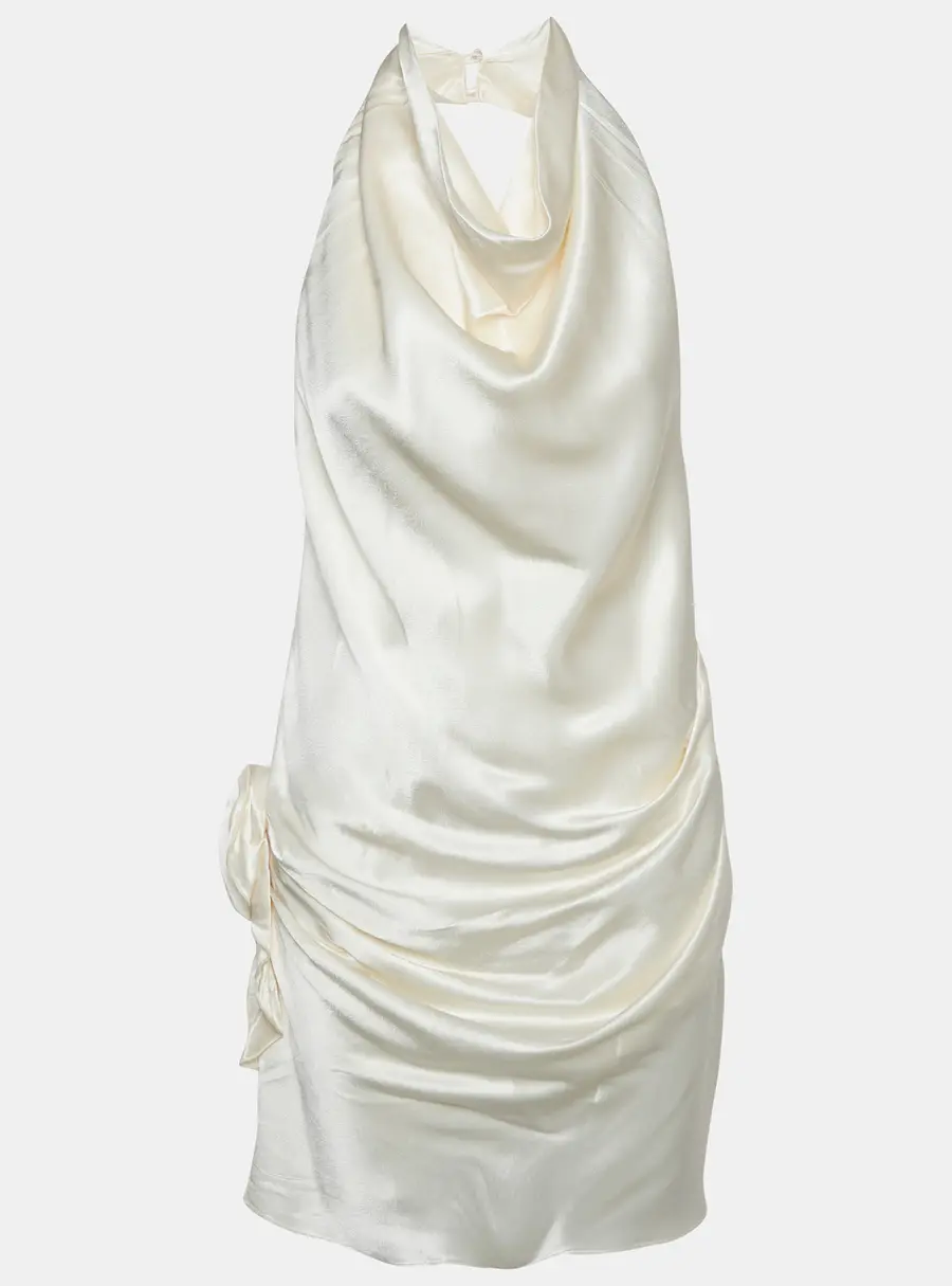 Arcina Ori Cream Satin Halter Neck Dress M