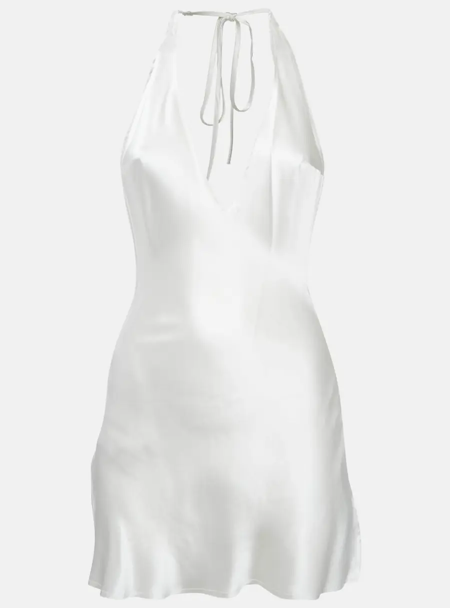 Are you am I White Satin Silk Atla Mini Dress S