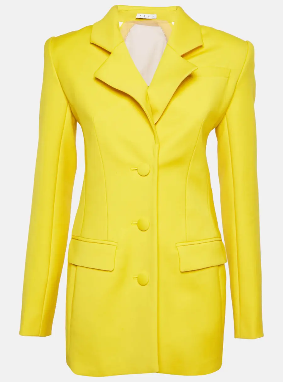 AREA Yellow Wool Crystal Back Open Back Mini Blazer Dress XS/S