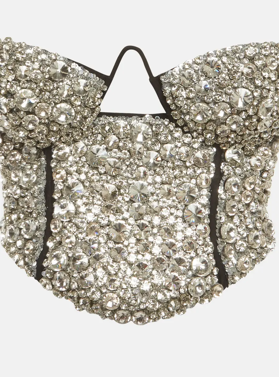 Area Black Jersey Crystal-Embellished Corset Top S