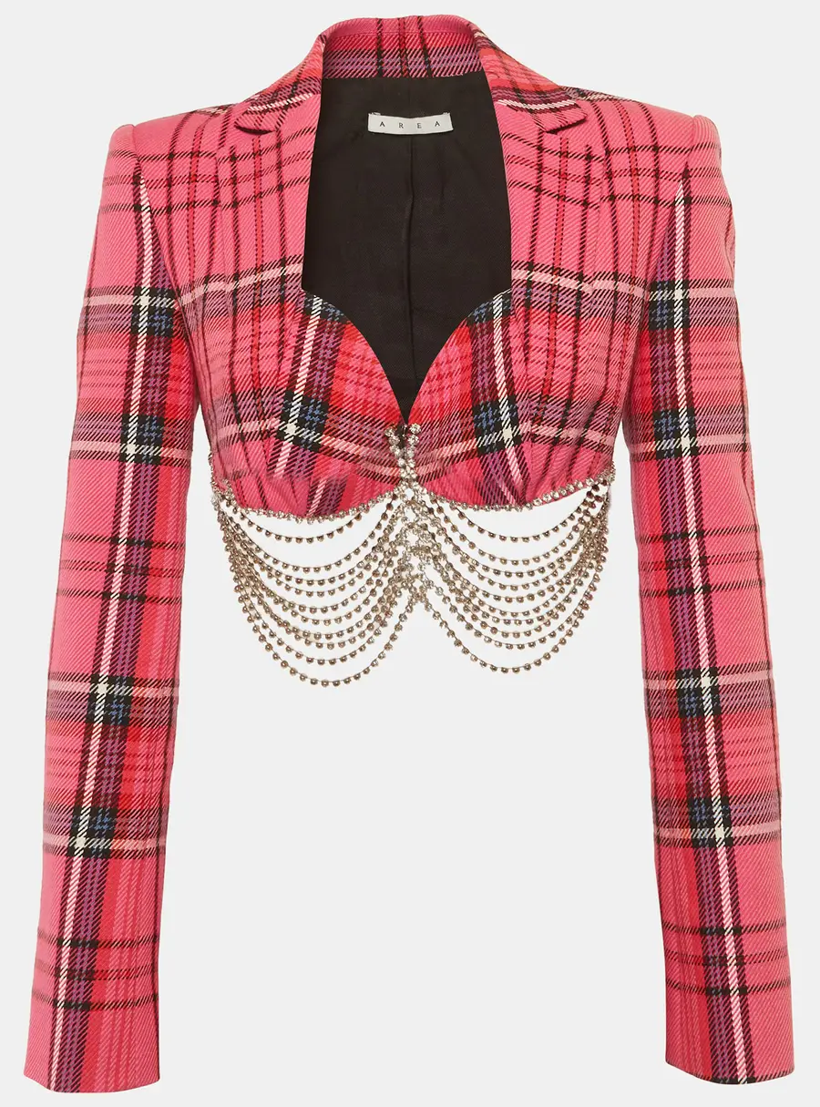 Area Pink Plaid Cotton Chain Detail Jacket S