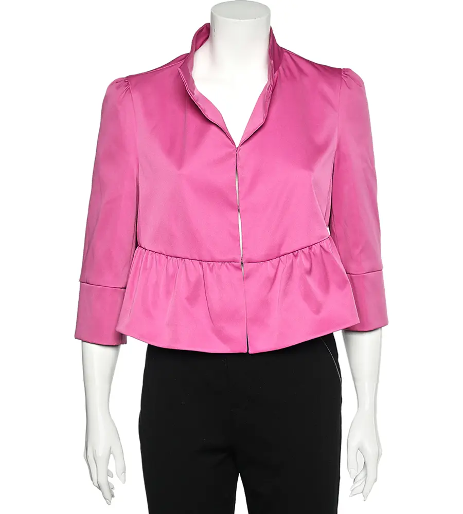 Armani Collezioni Pink Sateen Ruffled Cropped Jacket L