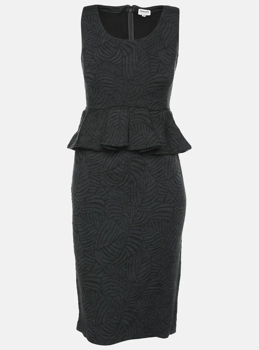 Armani Collezioni Dark Grey Jacquard Midi Dress M
