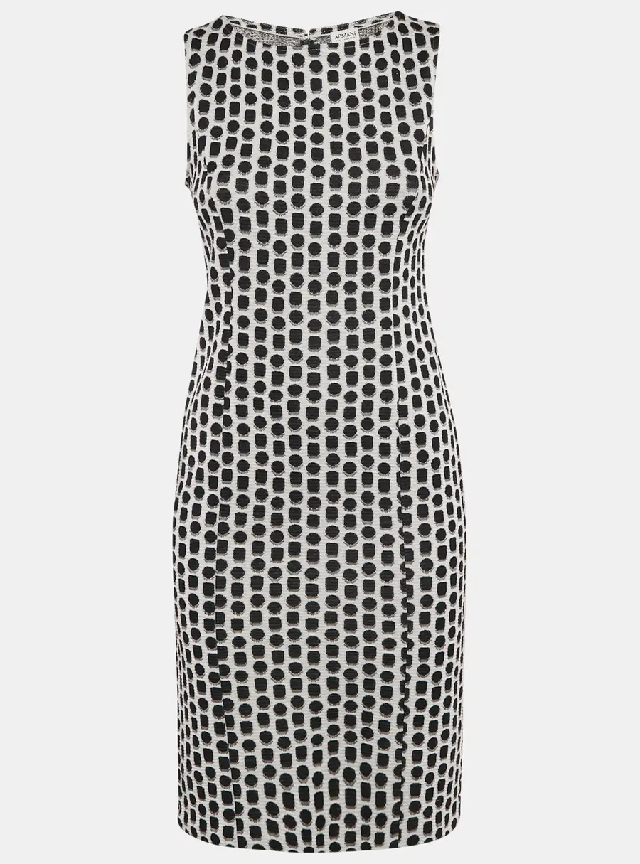 Armani Collezioni White/Black Patterned Jacquard Knit Sleeveless Short Dress S