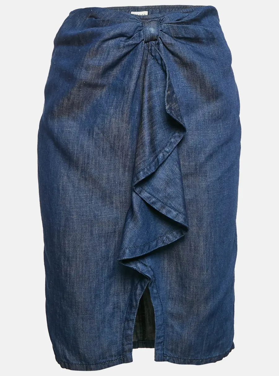 Armani Collezioni Blue Denim Ruffled Midi Skirt S