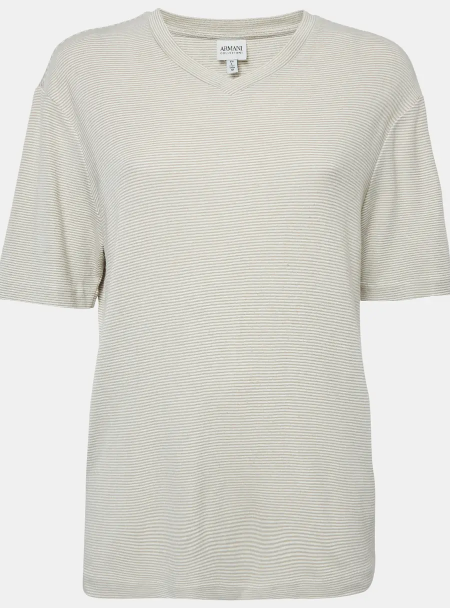 Armani Collezioni Stripe Grey Knit V-Neck Top L