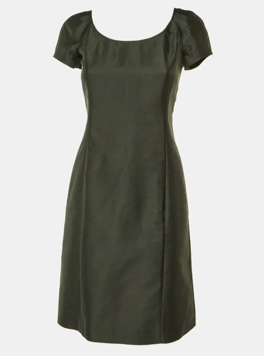 Armani Collezioni Charcoal Grey Mulberry Silk Sheath Dress S