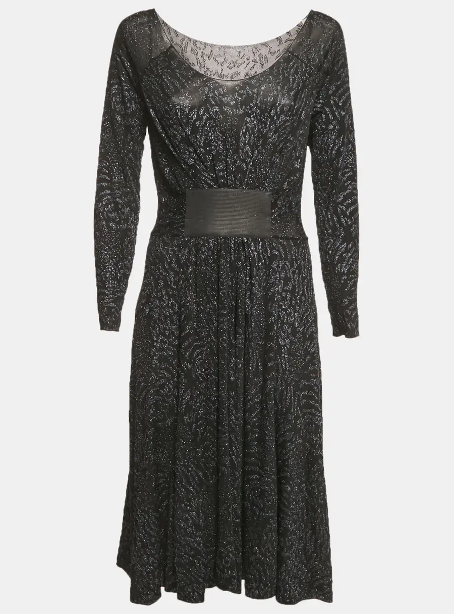 Armani Collezioni Black/Blue Glitter Print Jersey Midi Dress M