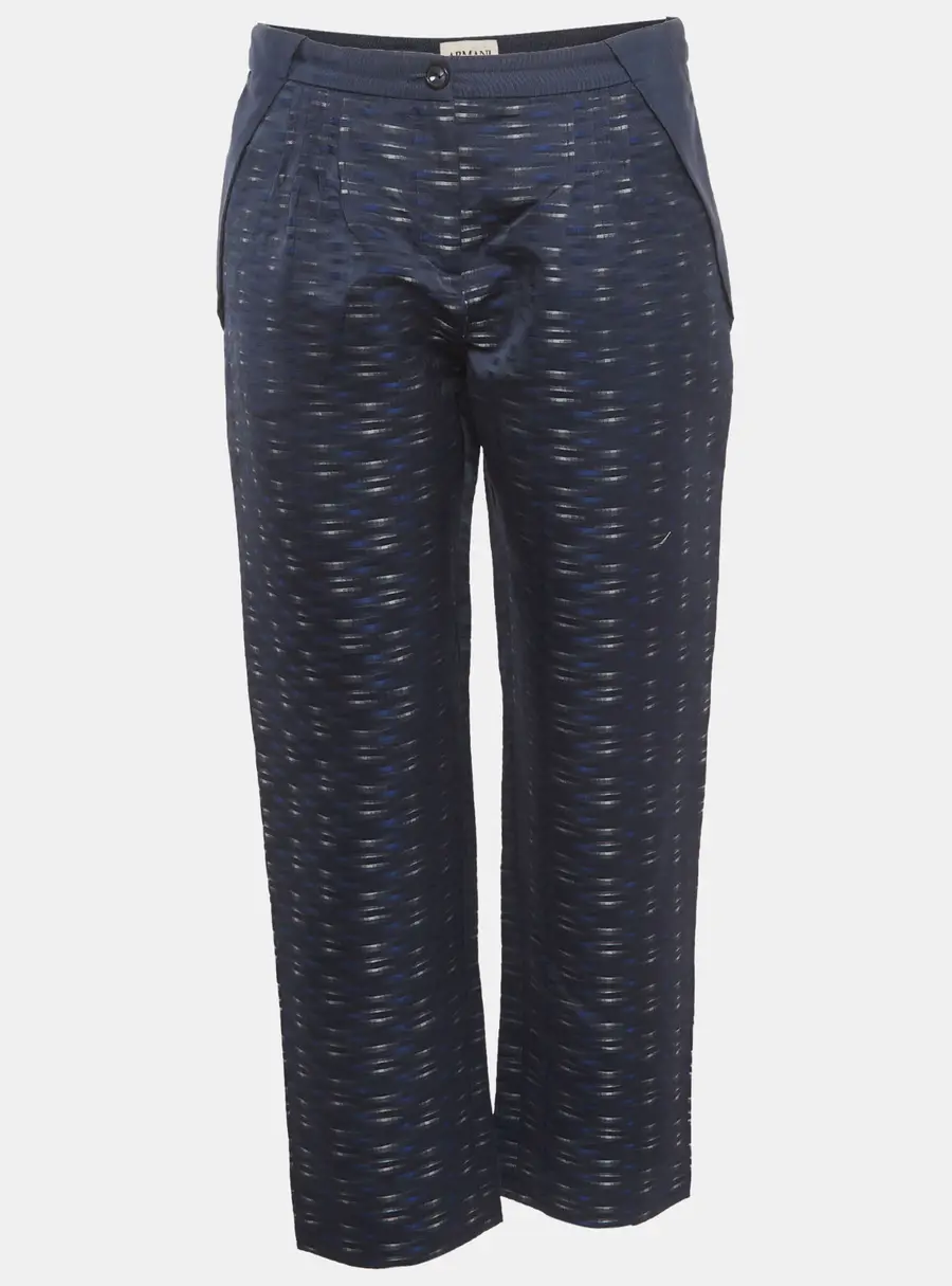 Armani Collezioni Navy Blue Dash Print Jacquard Straight Fit Pants S